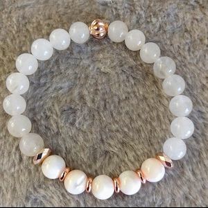 Hand crafted genuine mother of pearl & snow quartz bracelet